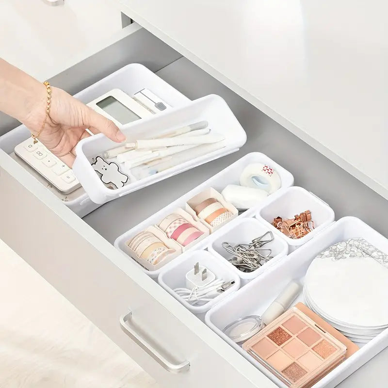 1 Set Of 8 White Combination Desktop Stationery Storage Box, Cosmetic Makeup Products Storage Box, Pencil Pen Paint Brush Watercolor Pen Finishing Storage Box,Sundries Drawer Combination Storage Box