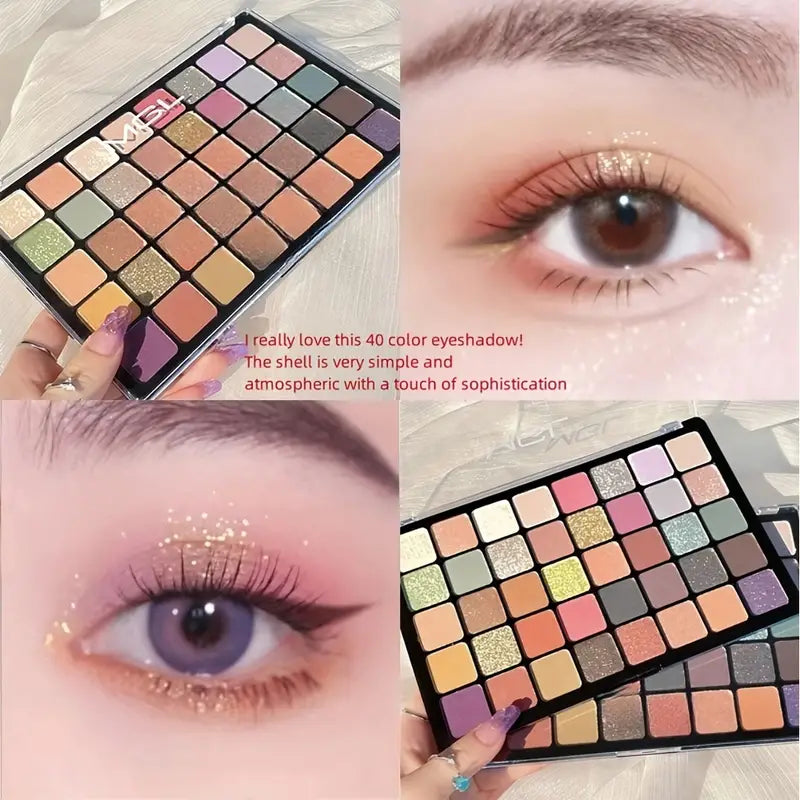 40 Color Eyeshadow Palette Pearly Glitter Sparkle Eyeshadow Palette, Brown Coral Color Eyeshadow For Daily Use