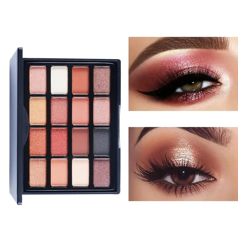 16-Color Mini Travel Eyeshadow Palette - Matte, Shimmer, and Creamy Makeup Shades for On-the-Go Glam!