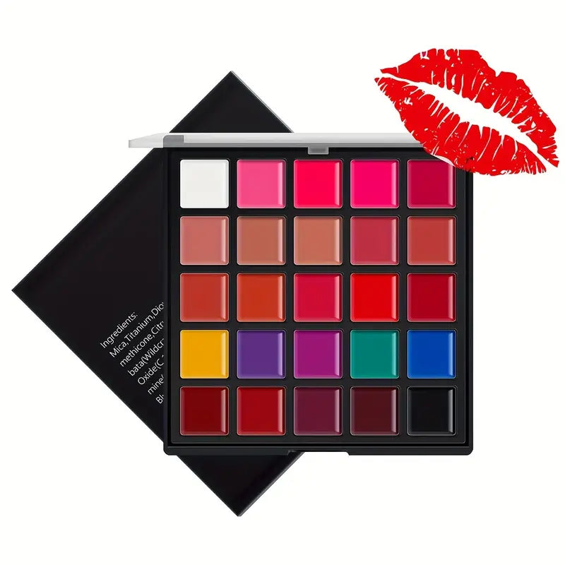 25 Color Lipsticks Palette , Waterproof Long Lasting Eyeshadow Pigment, Moisturizing Makeup Lip Gloss Palette Professional Cosmetic