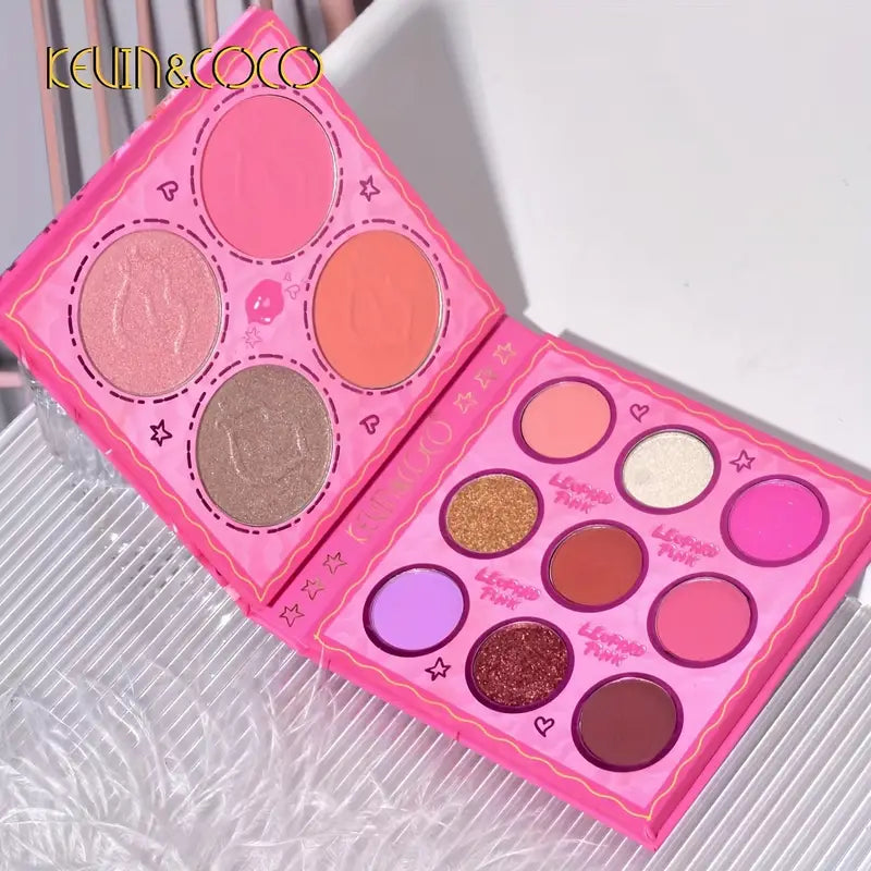 13 Colors Eyeshadow Palette, Matte Pearly Eyeshadow Primer Highlighter Blush Contouring Makeup Palette, Smooth And Delicate Long Lasting Makeup Palette, Pink Leopard And Girl Packing