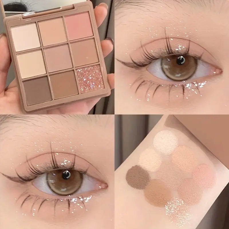 9-color Eyeshadow Palette Low Saturated Matte Finish Universal Milk Tea Grey Nude Brown Color Contouring Nose Shadow Eyeshadow Makeup Palette Beginner Friendly