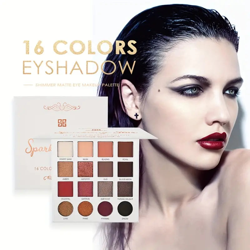 16 Colors Eyeshadow Palette Wet And Dry Powder Dual Use, Mashed Potato Texture, Pearly Matte Finish For Daily Smokey Makeup Eyeshadow Eyebrow Powder Palette
