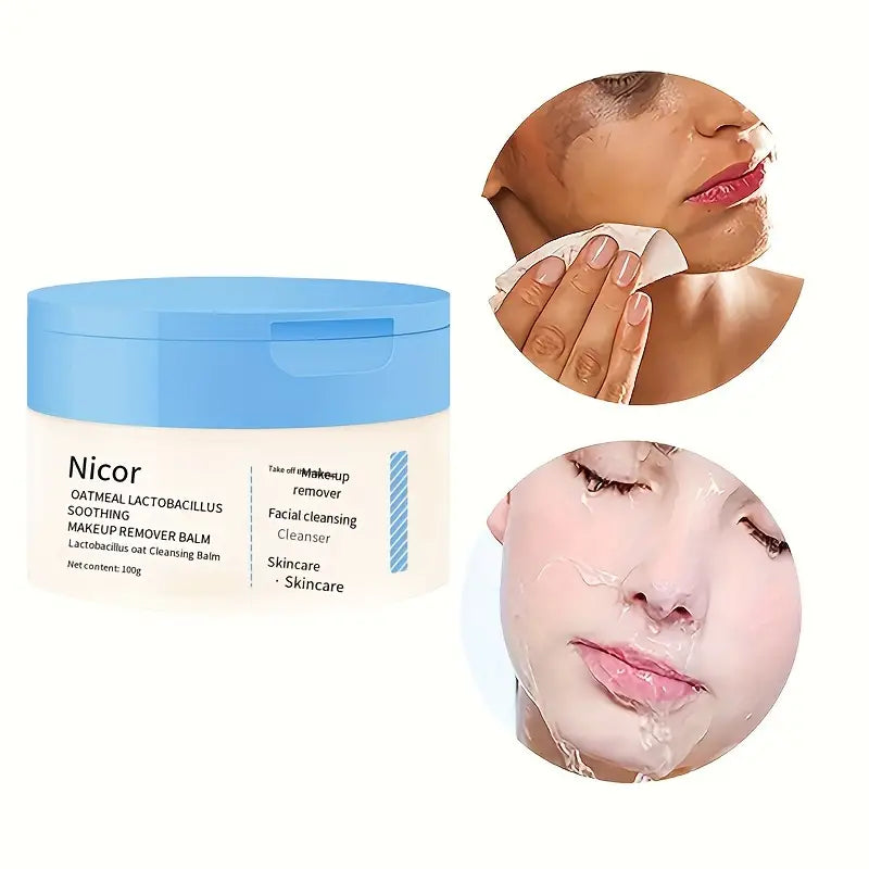 Oat Lactobacilli Makeup Remover Cream, Gentle Makeup Remover Cleansing 2-in-1, Deep Cleaning Without Residue, Refreshing And Comfortable, Eyes, Lips And Face Makeup Remover Cream