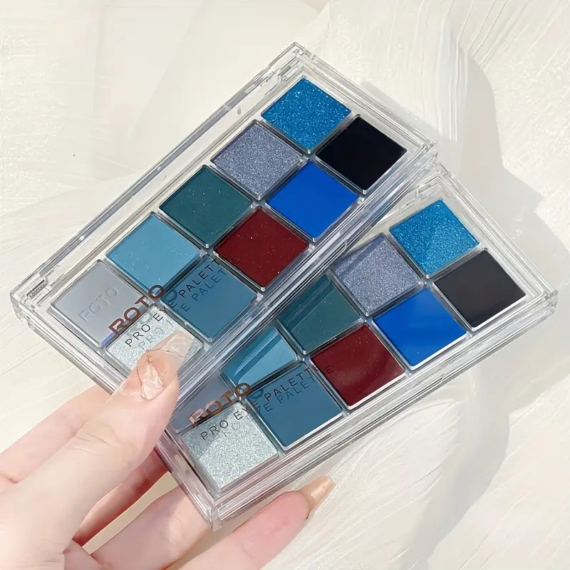 10 Colors Blue Eyeshadow Palette Matte Shimmer Finish Ultra Blendable Color Rendering Eyeshadow