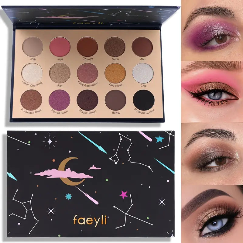15 Colors Eyeshadow Palette , Starry Sky Matte Pearly Finish Black Nude Color Tone Eyeshadow Cosmetics