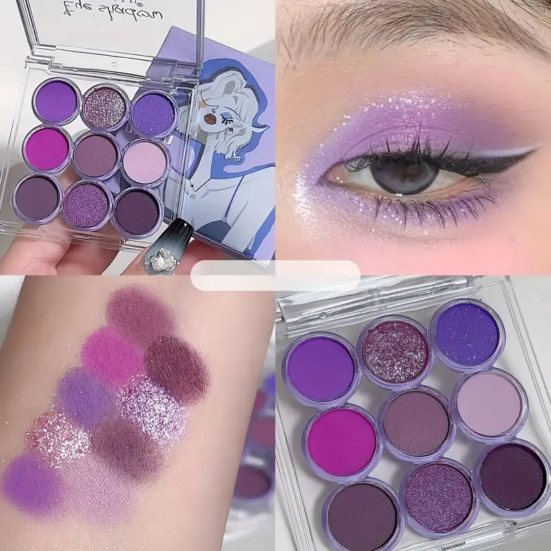 9 Colors Eyeshadow Palette Purple Berry Color Tone Pearly Matte Shimmer Glitter Sequins Finish Smokey Sweet Cool Eyeshadow Makeup Palette