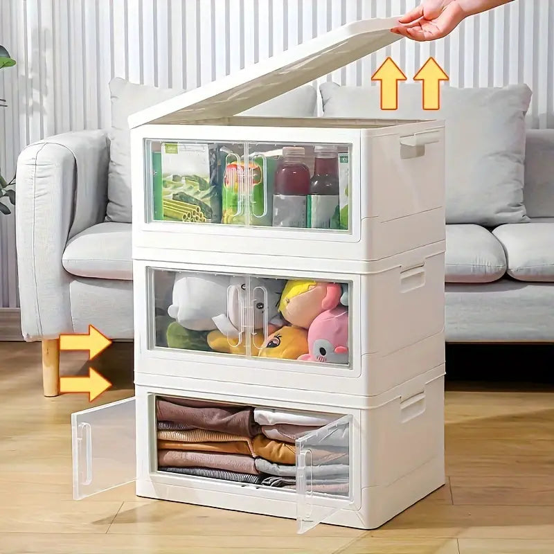 1pc Large Capacity Double-Door Storage Box for Clothes, Toys, and Snacks - Free Installation and Foldable Design