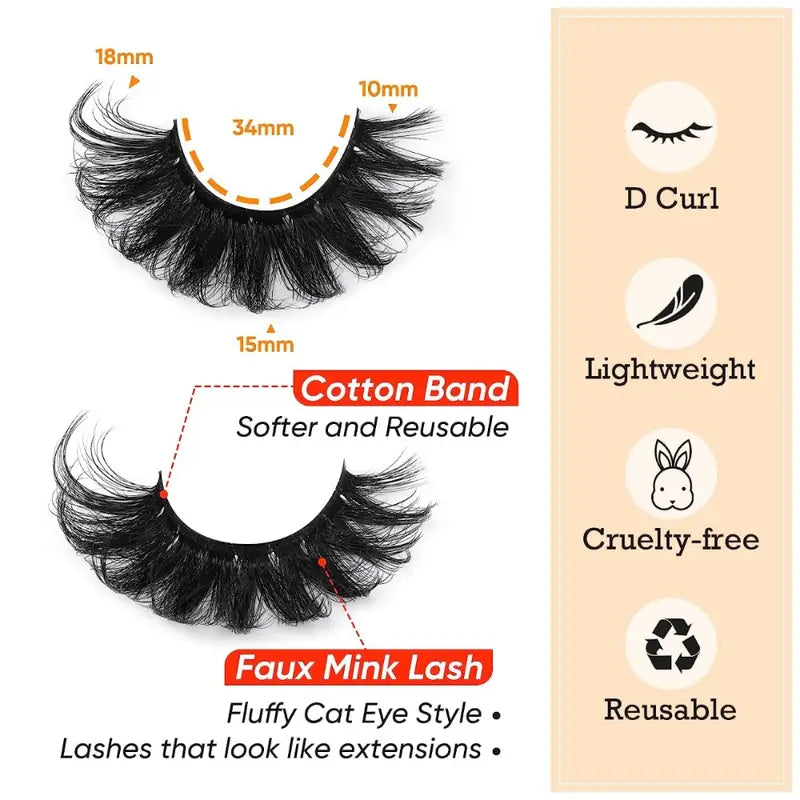 1 Box False Eyelashes, Faux Mink 3D Eyelashes Reusable Handmade Natural Lashes, Soft Long Thick Fake Eyelashes Easy To Apply