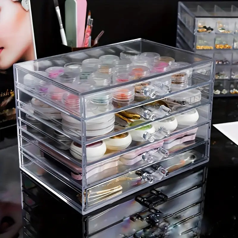1pc 5-layer Plastic Desktop Cosmetic Drawer Storage Box, Durable Stationery Storage Box For Brushes, Lipsticks, Jewelry, Household Space Saver Organizer For Vanity, Office, Study, Bedroom, Living Room, Home, Dorm