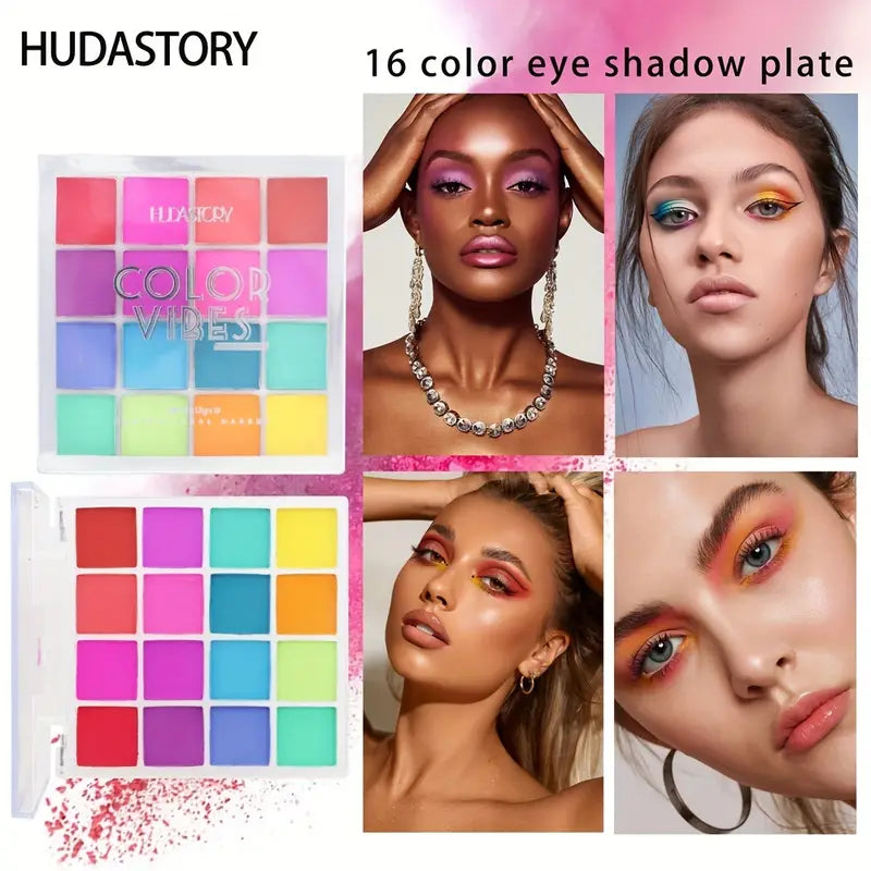 16 Colors Eyeshadow Palette, Shimmer Matte Finish, Pink Red Orange Yellow Green Blue Purple Bright Macaron Color Eyeshadow, Halloween Stage Performance Makeup Palette