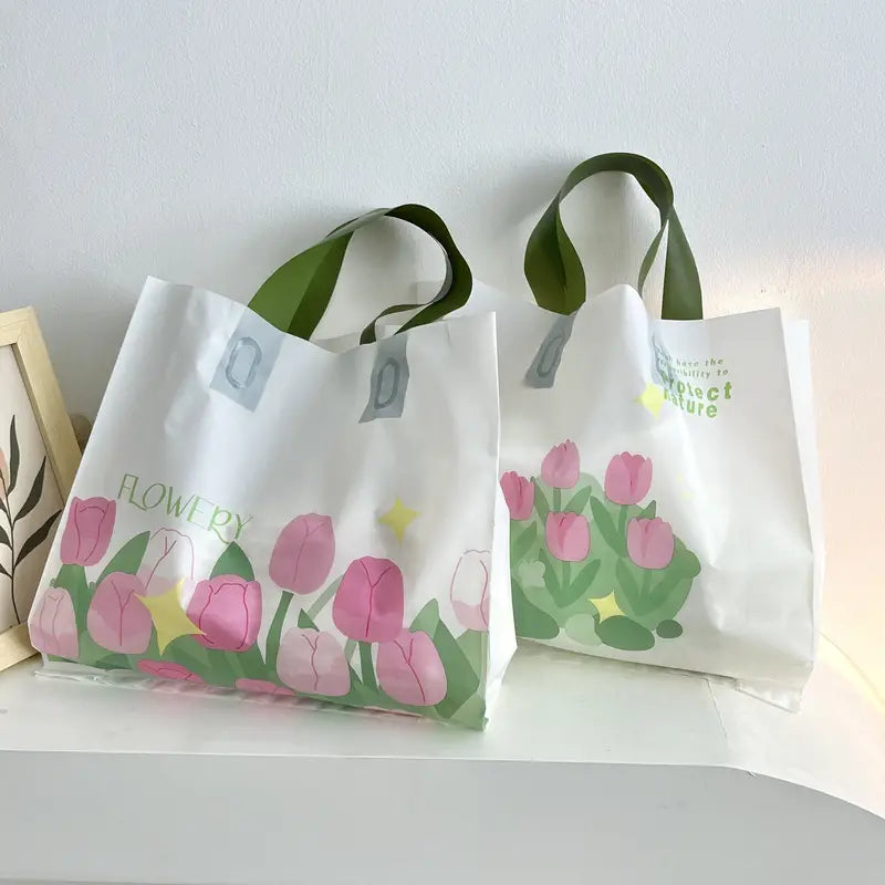 50pcs, Bags Opp Packaging Tulip Clothing Store Handbags Plastic Shopping Gift Packaging Bags Clothes Good-looking Bags, Shop Bags, Flower Tote Bags, Travel Bags, Underwear Bags, Birthday Bags, Shopping Bag, Party Bag, Party Gift Bag, Craft Tote Bag