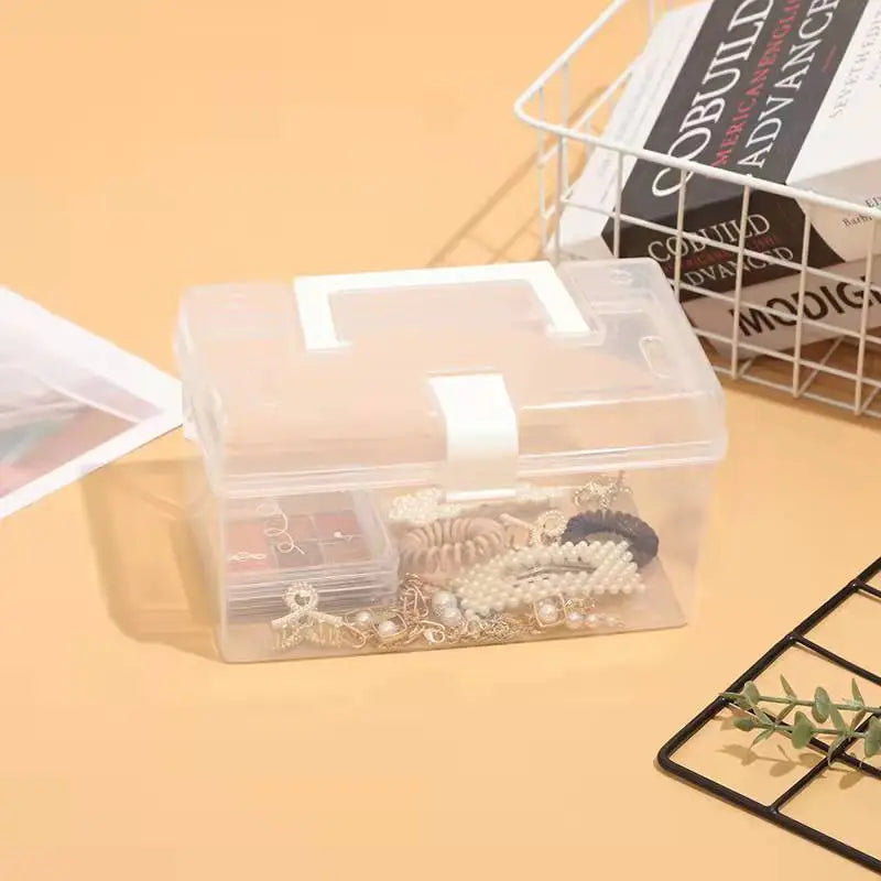1pc Portable Clear Storgae Box, Makeup Storage Organzier, Student Desktop Stationery, Multi-functional Sundries, Large Capacity Storage Box